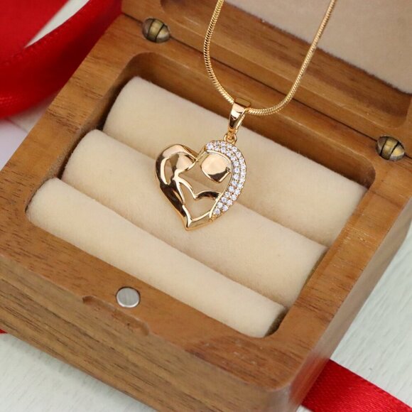 "Heart Shaped Mother & Child Pendant in Rose Gold with CZ Accents, XPPT1840 - Picture 6 of 13